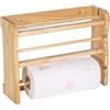 EMPOTEC Mensola da Muro Parete Porta Rotolo Carta Scottex Asciugamani Domopack Carta Forno Pellicola Trasparente Dispenser 3in1 con 2 Taglierina Seghetto Cucina in Legno Scuro o Chiaro (Legno Chiaro)