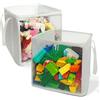 holay Set da 2 Contenitori PVC Pieghevoli con Coperchio Trasparente & Maniglie, Cubo Organizer 30 cm per Vestiti, Giocattoli & Libri (Bianco, Grande)