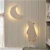 Lights4fun Set di lampade da parete a forma di luna e orso, luce bianca calda, funzionamento a batteria, telecomando e timer, lampada da parete per cameretta dei bambini, decorazione da parete, luce