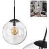 hofstein Lampada a sospensione Gastor, lampada in metallo/vetro nero/trasparente, dal design moderno retrò/vintage con paralume vetro (Ø 30 cm), altezza max. 130 cm, 1 x E27, senza lampadina