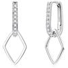 Glintara Orecchini a cerchio in argento 925, a forma di stella/cuore/geometrico, per donne e ragazze, in argento sterling 925, ovali, con ciondolo, alla moda, con zirconi, regalo per donne, Argento