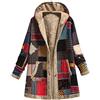 Generisch Giacca invernale da donna con cappuccio in stile vintage etnico Plus, giacca in velluto con cappuccio, abbigliamento con stampa alla moda, casual, maniche lunghe, pullover con cappuccio
