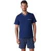 Lovable Pigiama Corto in Cotone 100% | Maglia Girocollo con Scollo a V | Pantaloncini con Coulisse | Nightwear e Loungewear Uomo, Blu Scuro 4 - M