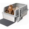 Gimars XL lettiera in acciaio per gatti, ampia vaschetta in acciaio inox da 20L con paletta e tappetino, lettiera in metallo ideale per gatti di taglia media e grande