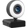 Somikon Full-HD Webcam USB con luce ad anello LED, autofocus, doppio microfono, 1080p 30 fps