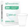 ecodrinks - 200 Bicchieri Trasparenti Kristal da 200ml - Rigidi, Presa Sicura, Bordo Liscio Antischiuma - Per Acqua, Birra, Cocktail e Bibite Fredde o Tiepide