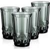 Joeyan 330ml Grigio Bicchieri da Acqua Vetro Colorati,Set di 4 Tumbler alto | Rilievo Per Acqua Gassata,Aperitivo,Succo di Frutta e Bibite,Design Vintage, Lavabile in Lavastoviglie
