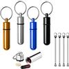 NITAIUN 4pz Mini Portapillole Portachiavi con 4pz Cucchiaino Medicine Scatolino Alluminio Impermeabile Contenitore Piccolo Porta Pillole Medicine per Confezionare Pillole Stuzzicadenti (8 Pezzi)