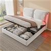 Rtopsu Letto Imbottito Letto Matrimoniale 180x200 cm con LED, Letto con Testata e Contenitore, Struttura Letto con Telai Idraulici in Metallo e Doghe in Legno, Velvet, Beige, Senza Materasso