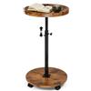 ESTUWD Tavolino da Divano Laterale Rotondo con Ruote, Regolabile in Altezza 45-80 cm, Girevole 360°, in Legno Finitura Noce, Tavolino Salvaspazio per Soggiorno e Camera da Letto, Ideale per Laptop