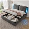 Rtopsu Letto Imbottito Letto Matrimoniale 180x200 cm con LED, Letto con Testata e Contenitore, Struttura Letto con Telai Idraulici in Metallo e Doghe in Legno, Velvet, Grigio, Senza Materasso