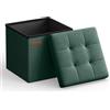 SONGMICS Sgabello portaoggetti piccolo pouf pieghevole, 30 x 30 cm, poggiapiedi cubico con deposito, carico fino a 130 kg, per soggiorno, camera da letto, dormitorio, verde retrò LSF028C01