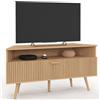 IDMarket - Mobile TV angolare JULIETTE 110 cm con 1 anta a doghe effetto rovere