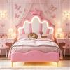 AZJSAHAH Letto imbottito per bambini, 90 x 190 cm, letto singolo con imbottitura a LED, letto da principessa, con testiera a LED regolabile in altezza e rete a doghe, in poliuretano, senza materasso