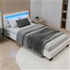 Juskys letto imbottito Paris da 90x200 cm in bianco - Letto con illuminazione LED, rete a doghe e testata - Struttura moderna con rivestimento in similpelle