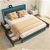 Ravas Letto Matrimoniale 140x190 con Illuminazione LED, Struttura Letto con 4 Cassetti a Ruote, Caricatore 2 USB e 1 Tipo C, Tessuto di Lino, Senza Materasso (Dark Grey)