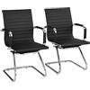 Giantex Set di 2 Sedie da Ufficio Cantilever Ergonomiche con Braccioli, Sedie Visitatori Telaio in Metallo Robusto, Sedie per Ricevimento Moderne per Ufficio, Conferenza, Sala d'attesa, Nero