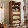 Merax Credenza in legno con 5 ante, gambe in metallo, armadietto portaoggetti, per soggiorno, corridoio, cucina, 80 x 40 x 163 cm, noce
