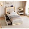 CXHLXYR Letto Imbottito 90x200 cm con 2 Cassetti,Letto singolo con LED e USB lino