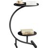 WOLTU Tavolino Salotto con 2 Ripiani, Comodino Rotondo in Legno, Struttura in Metallo, 40x40x66 cm, Stile Moderno, per Soggiorno, Camera da Letto, Nero