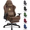 Vittanly Sedia da gaming, lussuosa e traspirante, in finta pelle scamosciata, da ufficio, da gaming, ergonomica, con poggiapiedi e cuscino lombare, braccioli 3D, schienale 90-155°, marrone