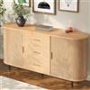 DACHETOU Credenza con tre cassetti e ante scorrevoli, 160 x 40 x 80,5 cm, design curvo con rivestimento scanalato verticale, maniglie in metallo, piedini in ferro tubolare, naturale