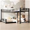 Cayipng Letto a castello 90x200+140x200,letto a soppalco 90x200 con letto a piattaforma 140x200,letto matrimoniale 3 persone ad L in metallo con Guardrail,Scala 4 gradini rett,Senza materasso,Nero
