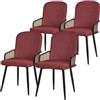 ML DESIGN modern living ML-Design Set di 4 Sedie da Sala Pranzo Rosso con Rivestimento in Tessuto, Gambe in Metallo, con Braccioli Effetto Rattan, Poltrona Imbottita, Poltroncina Ergonomica da Soggiorno e Cucina
