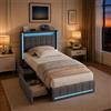 CXHLXYR Letto Imbottito 90x200 cm con 2 Cassetti,Letto singolo con LED e USB lino