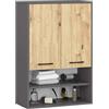 AKORD Mobiletto Bagno Sospeso FIN 64 cm - 2 Ante Basculanti 4 Ripiani - Pensile Salvaspazio da Parete - Laminato Opaco - 64x94x30 cm - per Spazi Ristretti - Grigio Grafite & Rovere Artigianale
