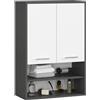 AKORD Mobiletto Bagno Sospeso FIN 64 cm - 2 Ante Basculanti 4 Ripiani - Pensile Salvaspazio da Parete - Laminato Opaco - Mobile Modulare - 64x94x30 cm - per Spazi Ristretti - Grigio Grafite & Bianco