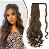 Dcbaboo Coda Capelli Extension Ricci 60cm Coda Finta Capelli Sintetici Posticci per Capelli Ondulati Extension Coda Capelli Finti Clip Coda di Cavallo Mossi Lunghi Wrap Around Ponytail, Castagna