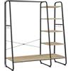 VASAGLE Stand Appendiabiti, Appendiabiti da Terra con Scarpiera, 5 Ripiani Portaoggetti, 6 Ganci Laterali, Camera da Letto, Soggiorno, Corridoio, Industriale, Marrone Turchese e Nero Opaco RGR116K01