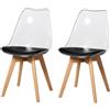 BenyLed Set di 2 sedie da pranzo in stile scandinavo design retrò sedie laterali in acrilico trasparente sedia in cristallo con cuscino in PU (Nero)