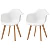 BenyLed Set di 2 sedie da pranzo con braccioli, poltrona design moderno sedie da cucina scandinave con gambe in legno di faggio (Bianco)