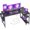 BEXEVUE Scrivania da gaming a forma di L, 140 x 70 cm, reversibile, tavolo da gioco con prese e tasche laterali, scrivania angolare per ufficio e home office, supporto a X, colore nero