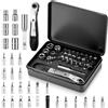 Starvortex 32 Pezzi Set Chiavi A Cricchetto Magnetica, Mini Bussola Chiave A Cricchetto da 1/4", Reversibile Cacciavite con Punta Phillips, Esagonale, Torx, Ideale per Lavori Meccanici
