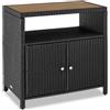 tectake® Armadietto da Giardino in Rattan e WPC, 90 x 55,5 x 87 cm, Mobile da Esterno, 2 Ante, Vano Aperto, Resistente alle Intemperie, Piedini Regolabili, Ideale Arredo Giardino e Terrazzo - Nero