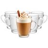 Glasmark KROSNO 1992 Set di Bicchieri da Caffè 250 ml - Bicchiere da Latte Macchiato, Cappuccino, Tè, Matcha - Tazze in Vetro con Manico - Scanalate - Lavabili in Lavastoviglie 6 Pezzi