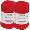 Stafil Filato Macramè Boho Pettinabile Ø 4 mm 250 g 70 m Set 2 Gomitoli Colore Rosso