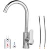 Windfromort Rubinetto da cucina - Rubinetto da cucina in ottone - Adatto per acqua calda e fredda - Con beccuccio flessibile e due tubi di collegamento da 60 cm - Ideale per lavandino da cucina o lavanderia