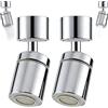 TIANLIN 2 Pezzi Aeratore Rubinetto Cucina Rotante 360° M22 con Due Tipi di Getto, per Rubinetti di Cucina e Bagno, con Adattatore per Filetto Esterno M22 e Filetto Interno M24, Argento