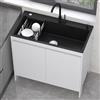 TAITUTE 80cm Lavandino da Giardino Autoportante in Acciaio Inox Nero, Lavello da Esterno con Mobiletto in Alluminio Alveolare, Lavatoio con Rubinetto Caldo e Freddo per Garage, Balcone e Camping