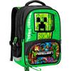 Clondo Zaino Scuola Per Minecraft Fan 6-12 Anni, Elementare e Medie, Design Creeper, 2 Scomparti Con Tascone e Retine Borraccia, 22 Litri (42x31x17 cm)
