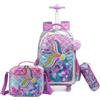 Egchescebo Zaino con Rotelle Bambina Trolley Sirena Zainetto Asilo Scuola Elementare Primaria 17" 3PCS Borsa Pranzo Portamatite Media Carrello Valigia Ragazza per Valigia da Viaggio Perline Oro