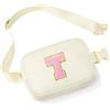 YOOLIFE Marsupio con lettere per bambine, regalo per bambine dai 3, 4, 5, 6, 7, 8, 9, 10, 11, 12 anni, regalo personalizzato per donne, fidanzate, sorelle, mamme, beige., T