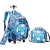 Egchescebo Zaino con Rotelle Bambini Trolley Calcio Zainetto Scuola Elementare Primaria 17" 3PCS Borsa Pranzo Portamatite Media Carrello Ruote Valigia Ragazzi Cavalcabile per Rullo Gamepad Blu Scuro