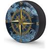 Ginfult Copertura per Ruota di Scorta Blu con Bussola Dorata 38 cm Copriruota Impermeabili Elastici per Auto, Rimorchio, Camion