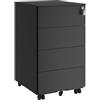 SONGMICS Cassettiera da Ufficio Studio Scrivania, Mobiletto con Ruote per Documenti, Supporto Stampante, con Chiusura, 4 Cassetti, Pre-Assemblato, 45 x 39 x 69 cm, Nero Opaco OFC064B16