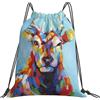 Generic Leggero Coulisse Tasche Painting Colorful Vivid Deer with Big Antler Blue Brown Sacca Sportivo Personalizzato Zaino Sportivo per All'Aperto Donna Sport 36X42Cm